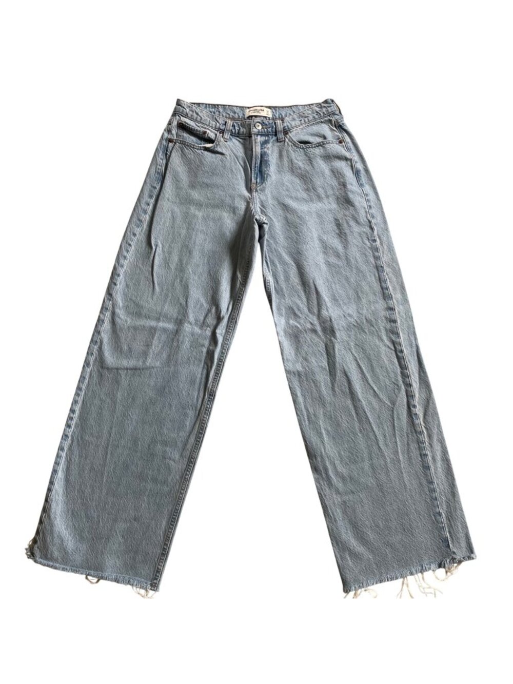 Abercrombie & Fitch Curve Love Low Rise Ultra Loose Jeans 27L Frayed Hem Light - Picture 1 of 9